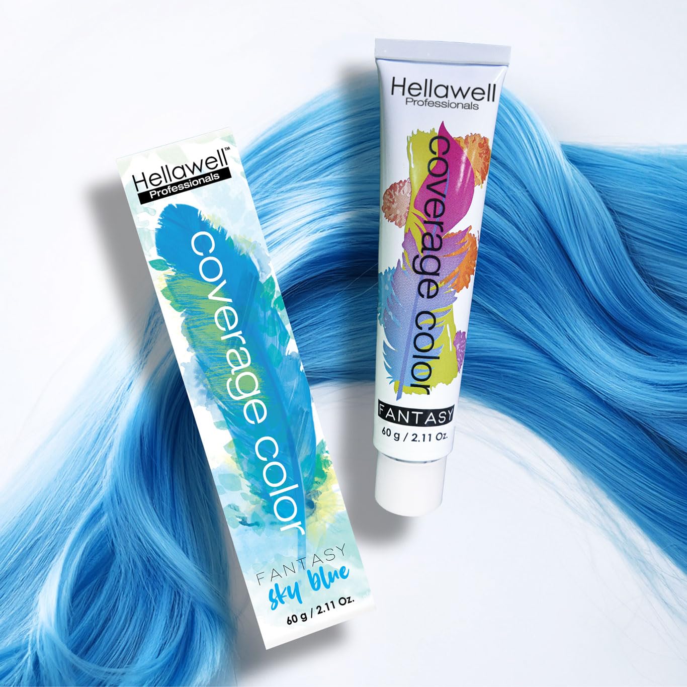 Hellawell Professional Hair Dye. Coverage Color Fantasy - Semi-permanent oxidation coloring cream. Sky Blue 2.11oz