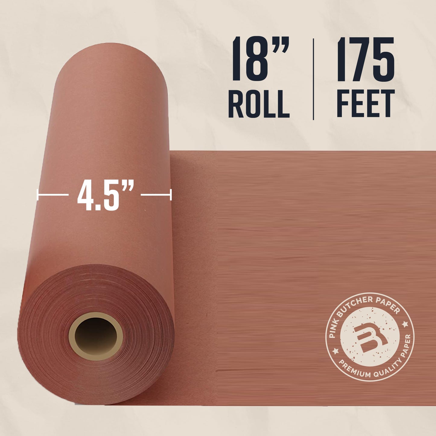 Pink Butcher Paper Roll 18"x175' Food-Grade Peach Paper for BBQ, Smoking & Grilling Meat, USA Made, Unbleached, Uncoated & Unwaxed