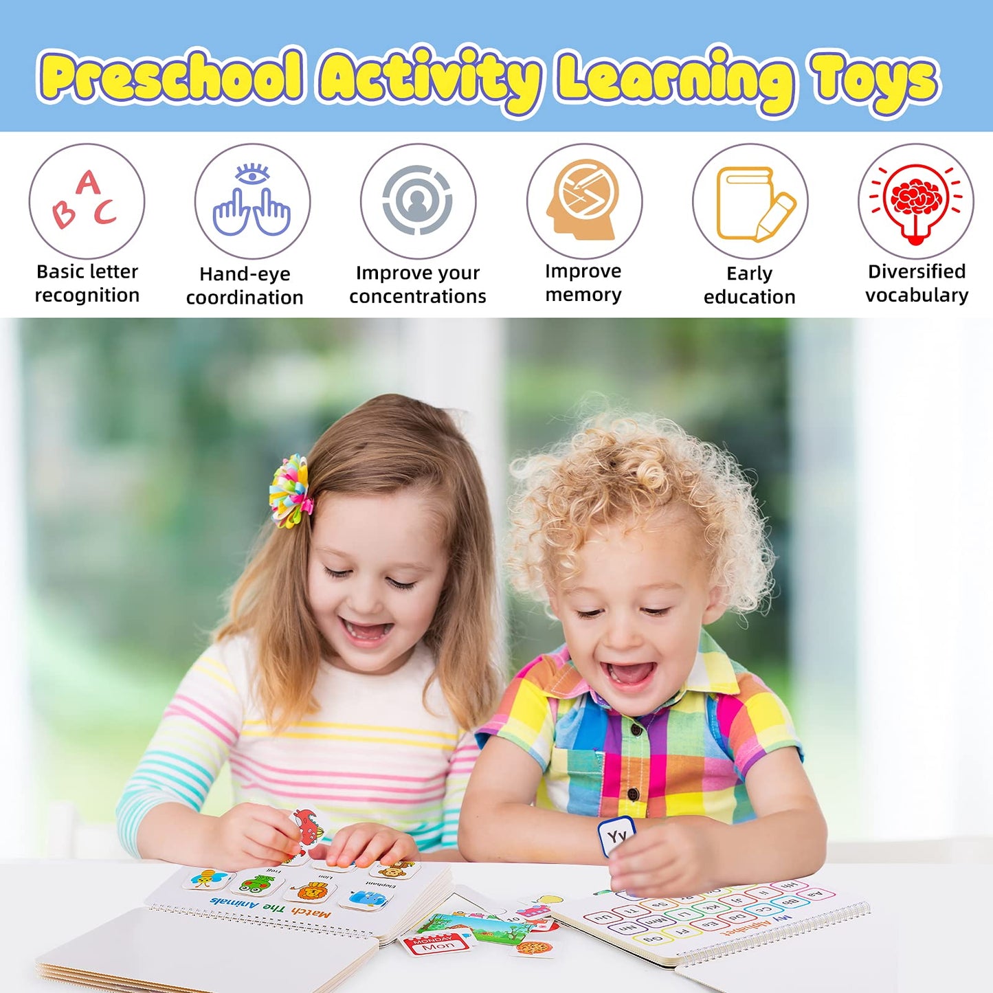 Huijing Montessori Busy Book – Preschool Learning Activity Binder with Tracing & Coloring, Autism-Friendly Educational Workbook for Toddlers