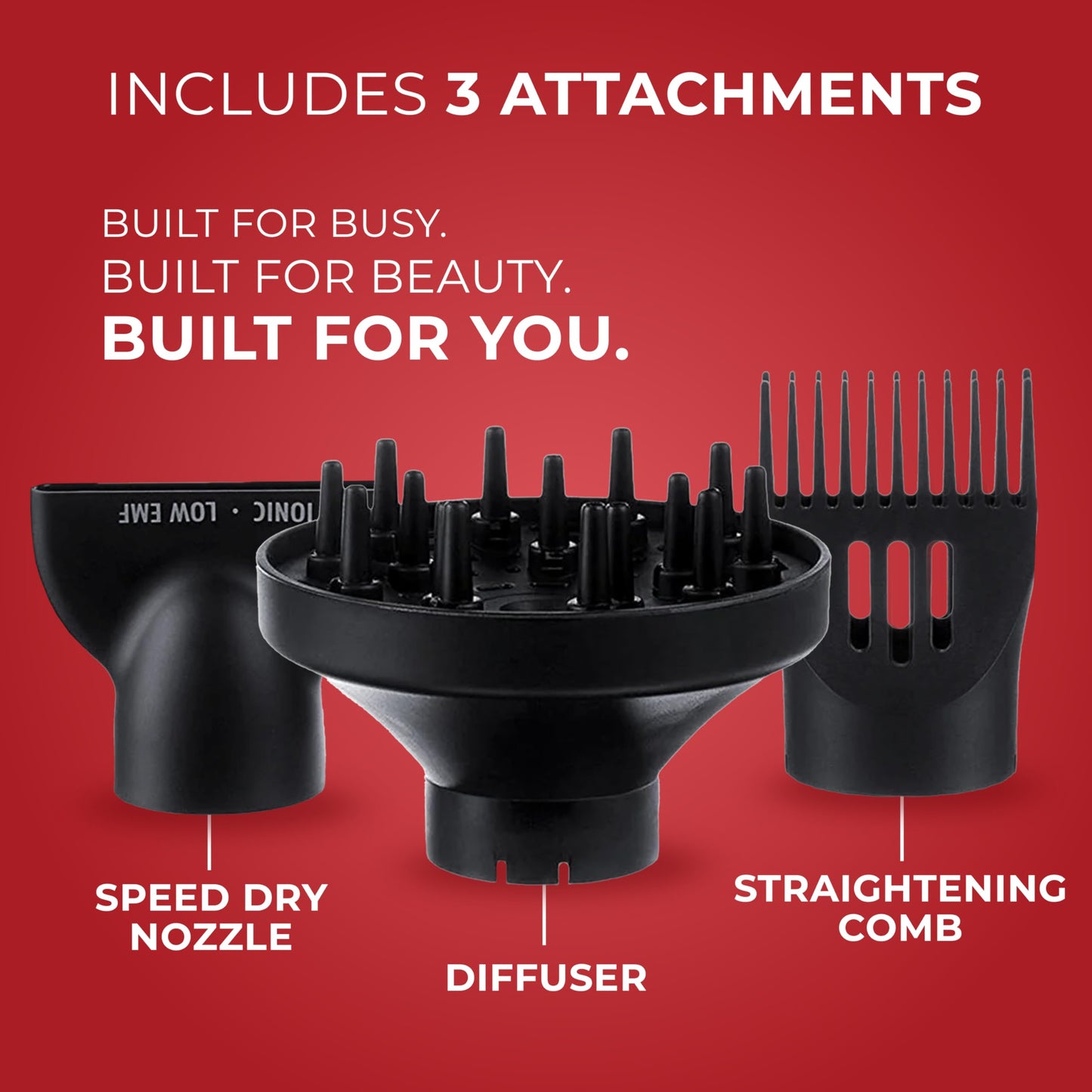 FHI HEAT Platform Nano Power Salon Pro 2000 Tourmaline Ceramic Quick Dry Hair Dryer with 3 Piece Attachment Set (Comb, Concentrator, and Diffuser)