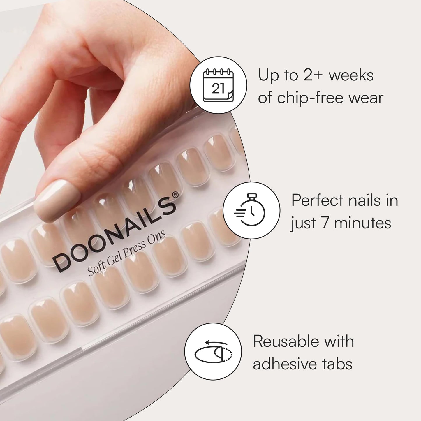DOONAILS Soft Gel Press On Nails - 28 Pcs Kit with Stickers in 14 Sizes - White, Extra Short Square - Reusable Glue On Fake Nails, Handmade Beauty and Personal Care Doonails