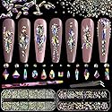 Multi Shapes 3D Glass AB Crystal Nail Art Rhinestones Kit with Flatback Round Bead Charm Gem Stone Jewelry Diamond with Pickup Pen + Tweezer