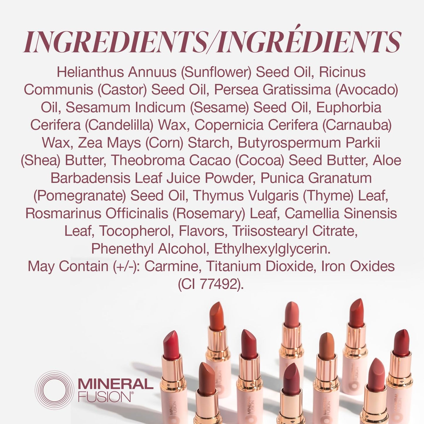 Mineral Fusion Long-Lasting Lipstick, Vivid & Smudge-Free Lip Color with Avocado Oil, Cocoa Seed Butter, Free of FD&C Dyes, Paraben and Gluten,