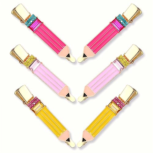 HZEYN Pencil Hair Clip - 6 Pack Teacher Hair Clips Funny Pencil Hair Clips Back To Shool Hair Accessories for Teachers Student
