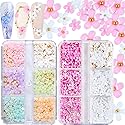 3D Flower Nail Charms, 2 Boxes 3D Acrylic Flower Nail Art Charms and Gems White Pink Mixed Cherry Blossom Spring Rhinestones Acrylic Nail Supplies
