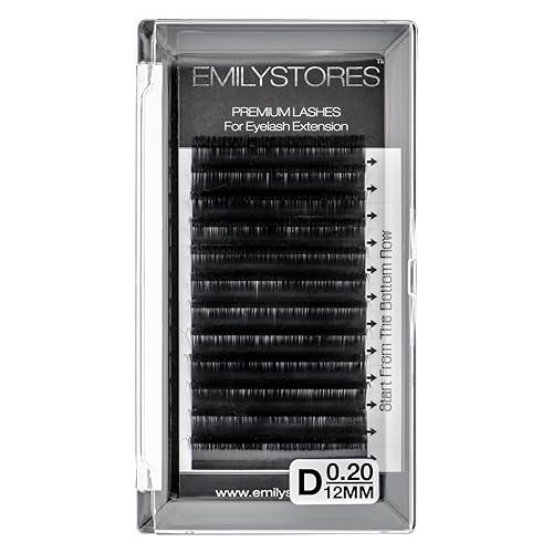 EMILYSTORES Eyelash Extensions 0.20mm Thickness D Curl Length 12mm Individual Eye Lashes Single Size For Lash Extension (0.20,D,12mm)