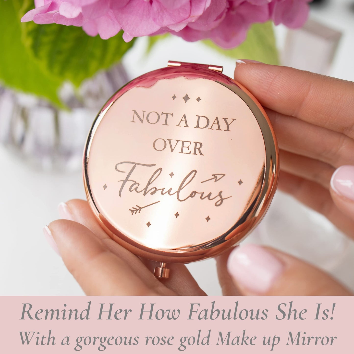 CV CHARVORIA Birthday Gifts for Women - Not a Day Over Fabulous Rose Gold Compact Mirror - Birthday Gift Ideas for Friend; Coworker, Aunt, Mom - All