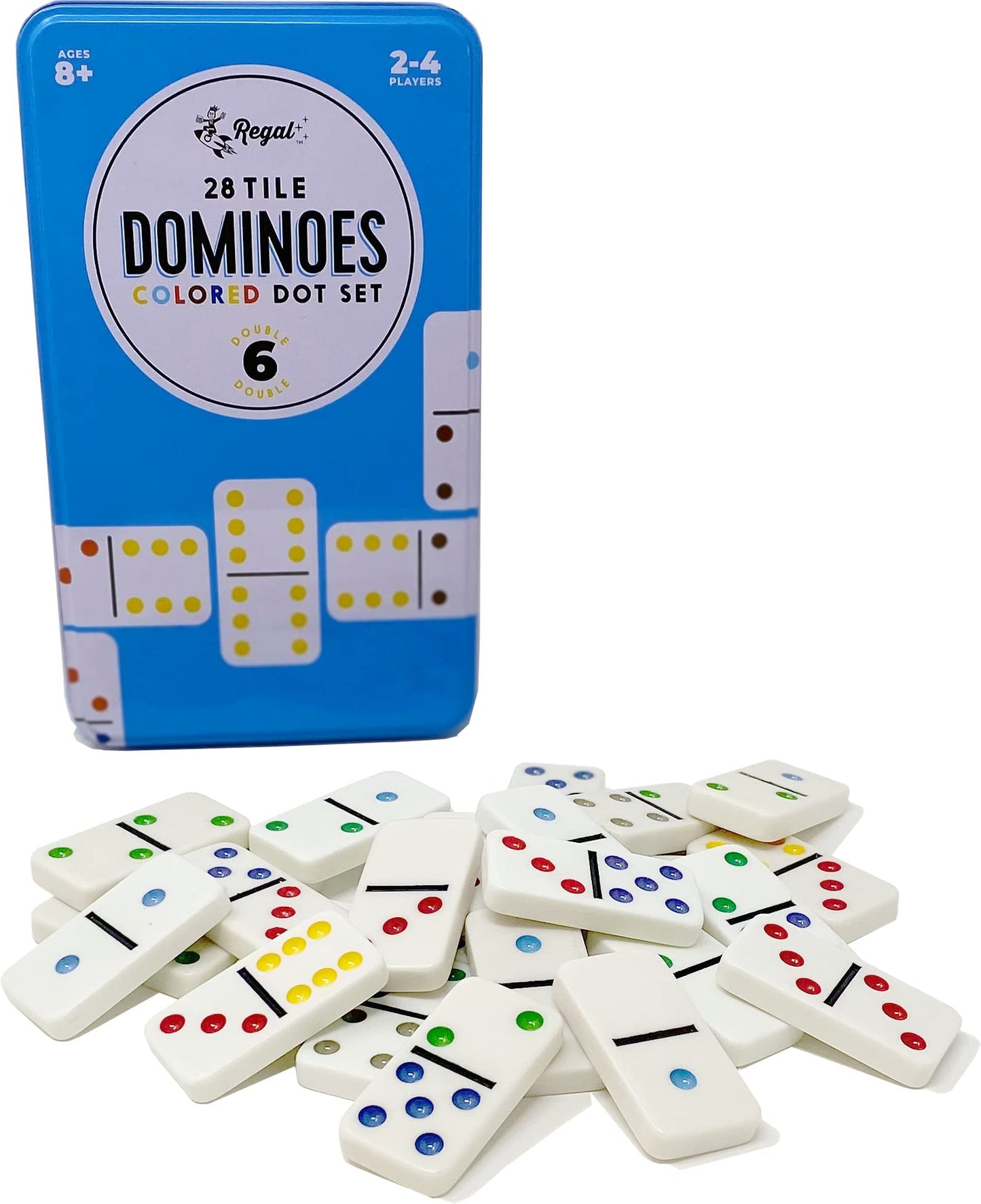 Regal Games Double 6 Dominoes Set for Adults & Kids - Classic Domino Game with 28 Tiles Colored Dots - 2 or 4 Player Games & Ideal for Family Fun…