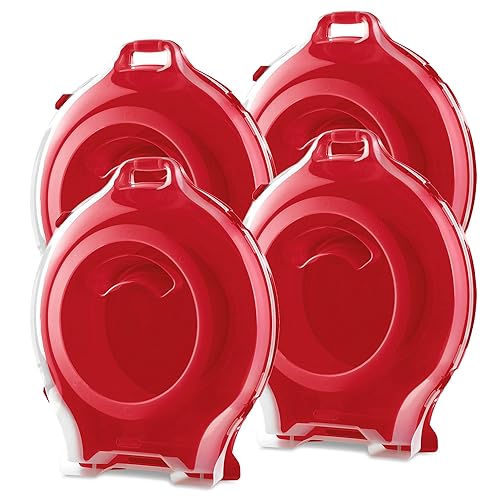Sterilite Clear Lid Stackable Nesting Storage Christmas Holiday Wreath Box with Handle, Feet, and Latches for Up to 24 inch Wreaths, Red (4 Pack)