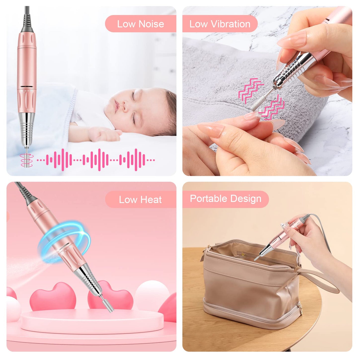 Rechargeable 35000 RPM Nail Drill, Portable Cordless Professional Electric Nail File Kit with 11 Nail Drill Bits for Acrylic, Gel Nails, Manicure