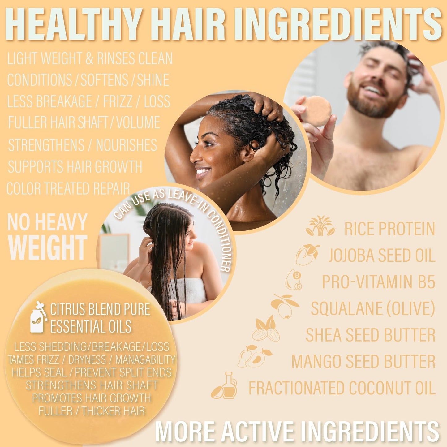 Luxiny Shampoo and Conditioner Bar Set - Sulfate Free, Moisturizing, All Hair Types (Citrus Splash) - 1 Shampoo Bar, 60g & 1 Conditioner Bar, 50g