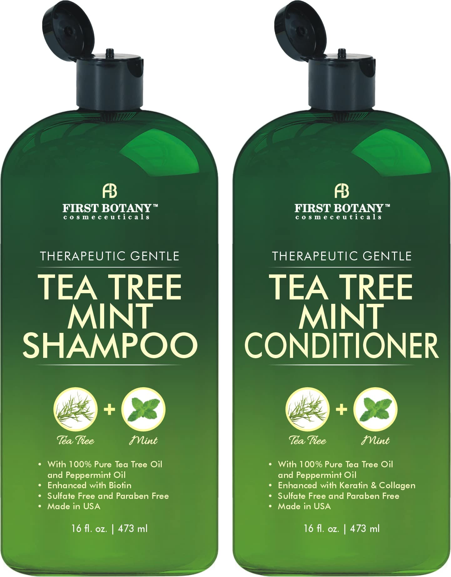 First Botany Tea Tree Mint Shampoo & Conditioner for Men & Women - Pure Tea Tree & Peppermint Oil - Fights Hair Loss, Dandruff, Lice & Itchy Scalp