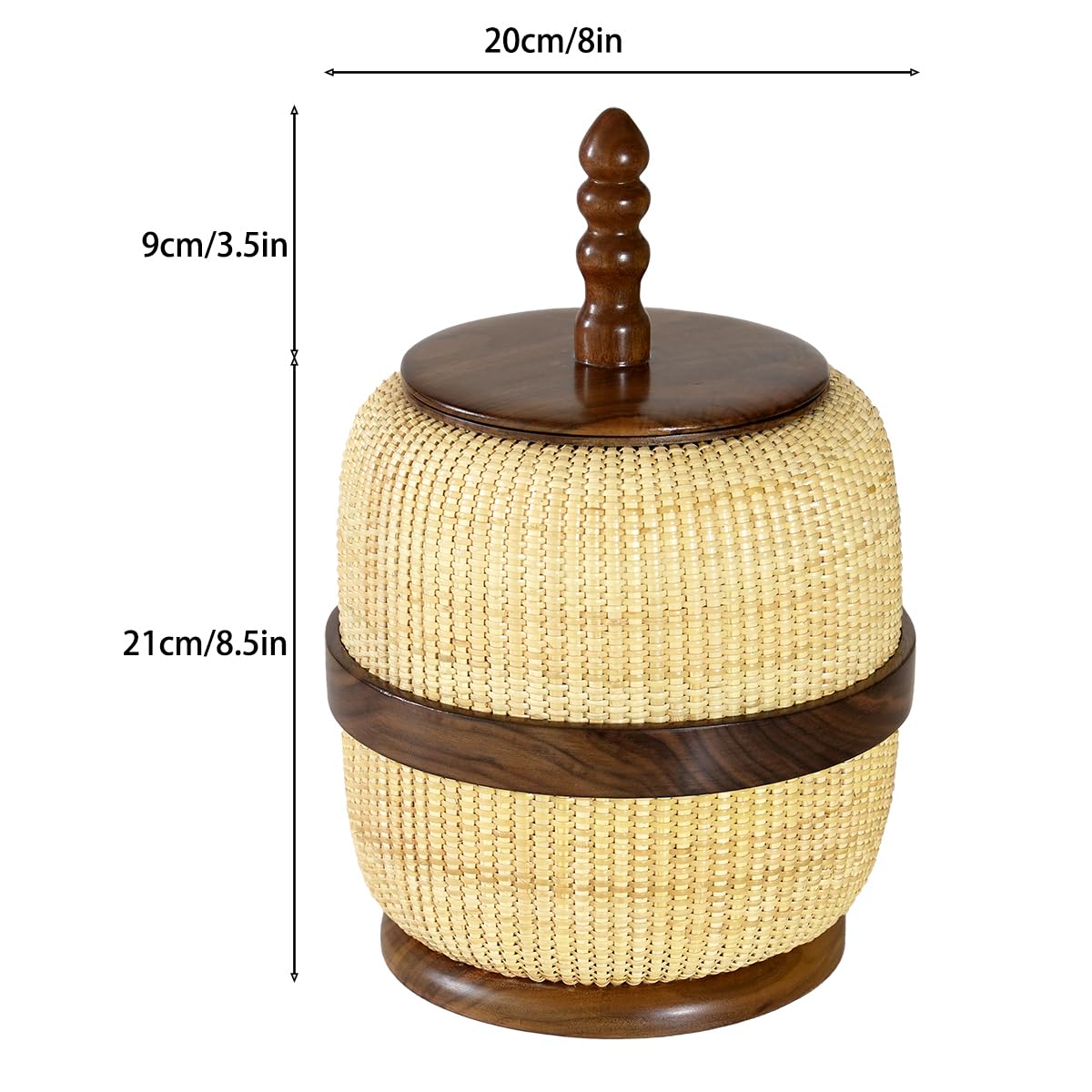 Nantucket Pot Belly Baskets Handmade Woven Rattan Circular Storage Basket with Lid, Decorative Organizer,Storage & Organization