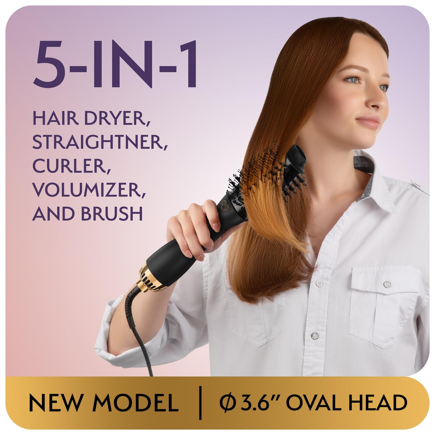 Professional Blowout Hair Dryer Brush, Black Gold Dryer and Volumizer, Hot Air Brush for Women, 60MM Oval Shape