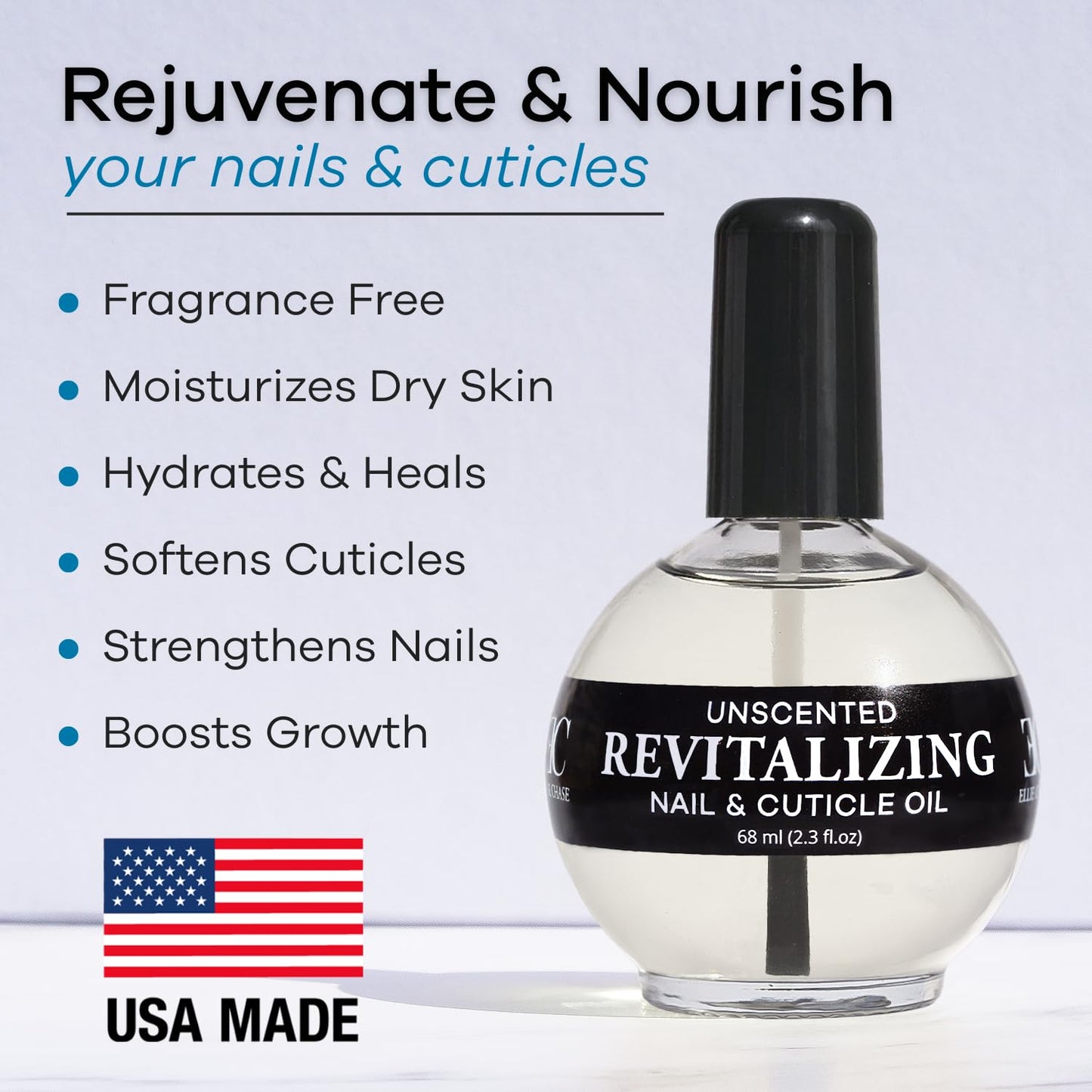 Ellie Chase Moisturizing Cuticle & Nail Care Oil 2.3 Fl Oz Unscented - Infused with Jojoba Oil, Aloe, Vitamin E - Nail & Cuticle Hydration, Repair