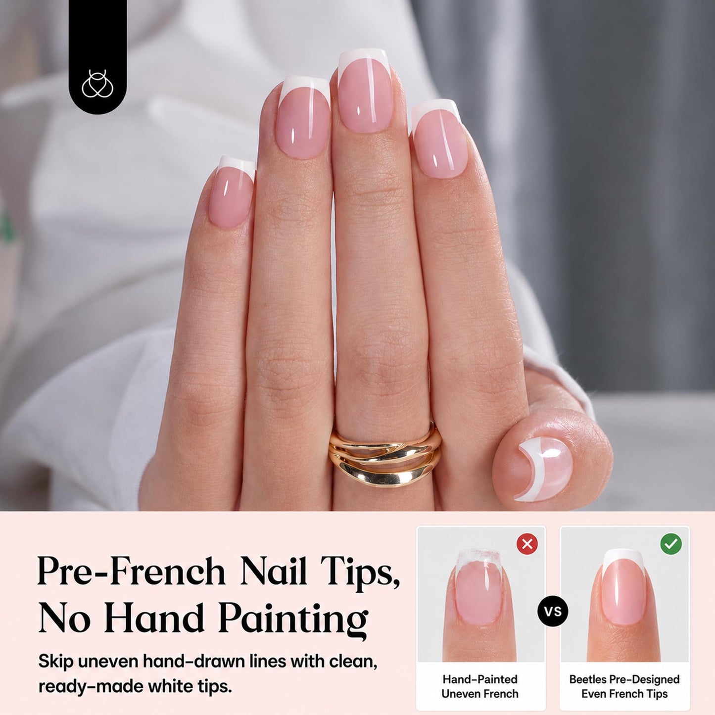 Beetles French Tips Press On Nails: 150 Pcs Pink Short Square Press On Nails Fake Nail Tips, Reusable Acrylic Gel Nail False Nails Art DIY Gifts Beauty and Personal Care beetles Gel Polish