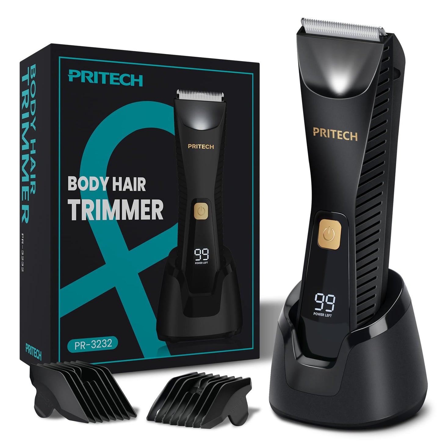 PRITECH Manscape Body Hair Trimmer - Waterproof Pubic Hair Ball Trimmer, Ceramic Blade Shavers Electric Razors for Men with USB-C Charging, Wet/Dry Beauty and Personal Care PRITECH