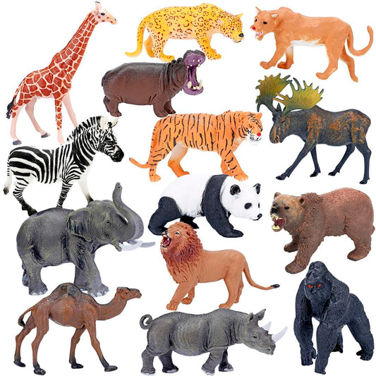 BOLZRA Safari Animal Figures – 14 Pc Jumbo Plastic Jungle & Zoo Figurines Playset, Realistic African Wildlife Toys for Kids & Toddlers