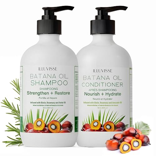 ILLUVISSE Batana Oil Shampoo and Conditioner Set for Hair Growth & Thickening, Organic Rosemary, Tea Tree Oil, Biotin & Aloe Vera Formula for Men