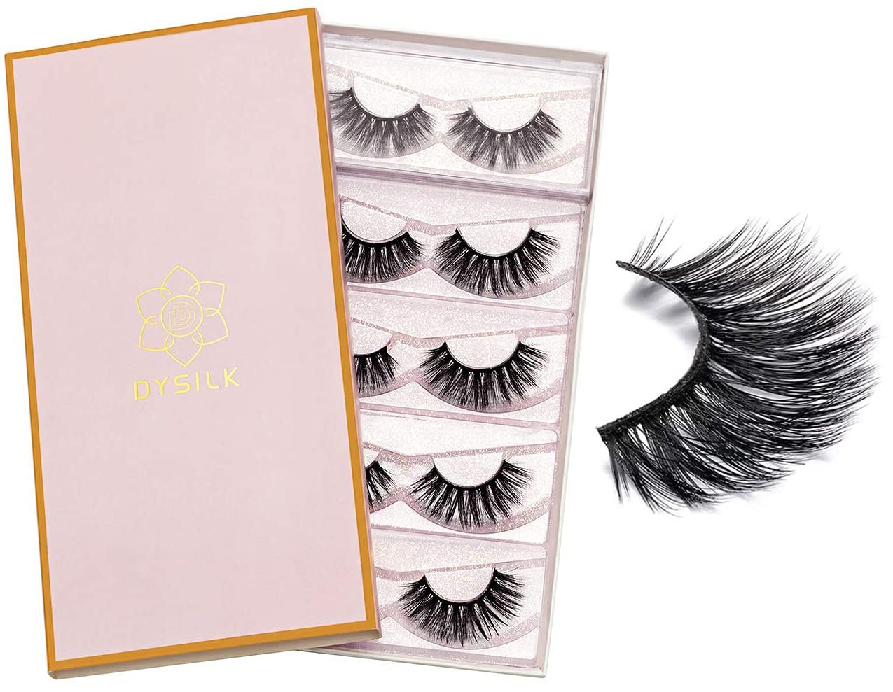 DYSILK Lashes False Eyelashes - Mink Lashes 5 Pairs 6D Faux Eyelash - Wispy Eyelashes Fluffy Strip Lashes Fake Eyelashes Reusable Lash Extension Kit |