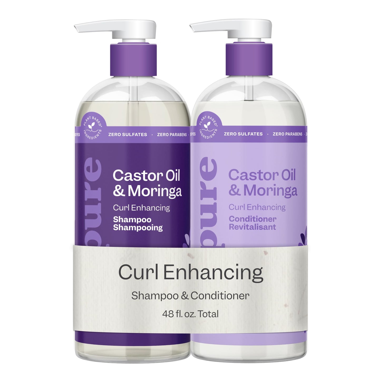 Renpure Castor Oil & Moringa Shampoo and Conditioner Set, Plant-Based*, Curl Enhancing, Moisturized, Manageable & Frizz-Free Curls -Castor & Moringa