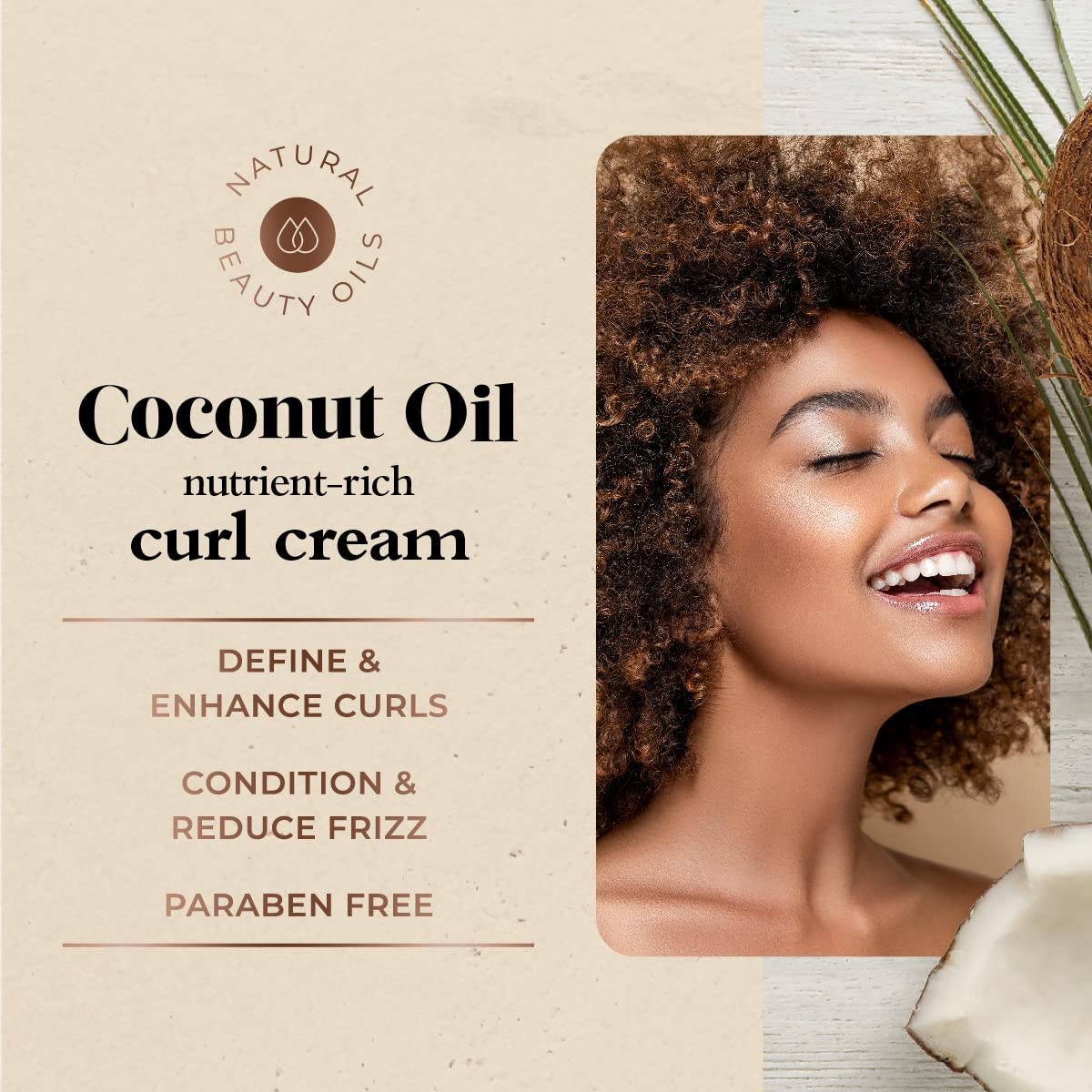 Oliology Coconut Oil Curl Cream - Defines & Enhances Curls & Waves | Botanically Infused | Conditions & Reduces Frizz | Made in USA, Cruelty Free
