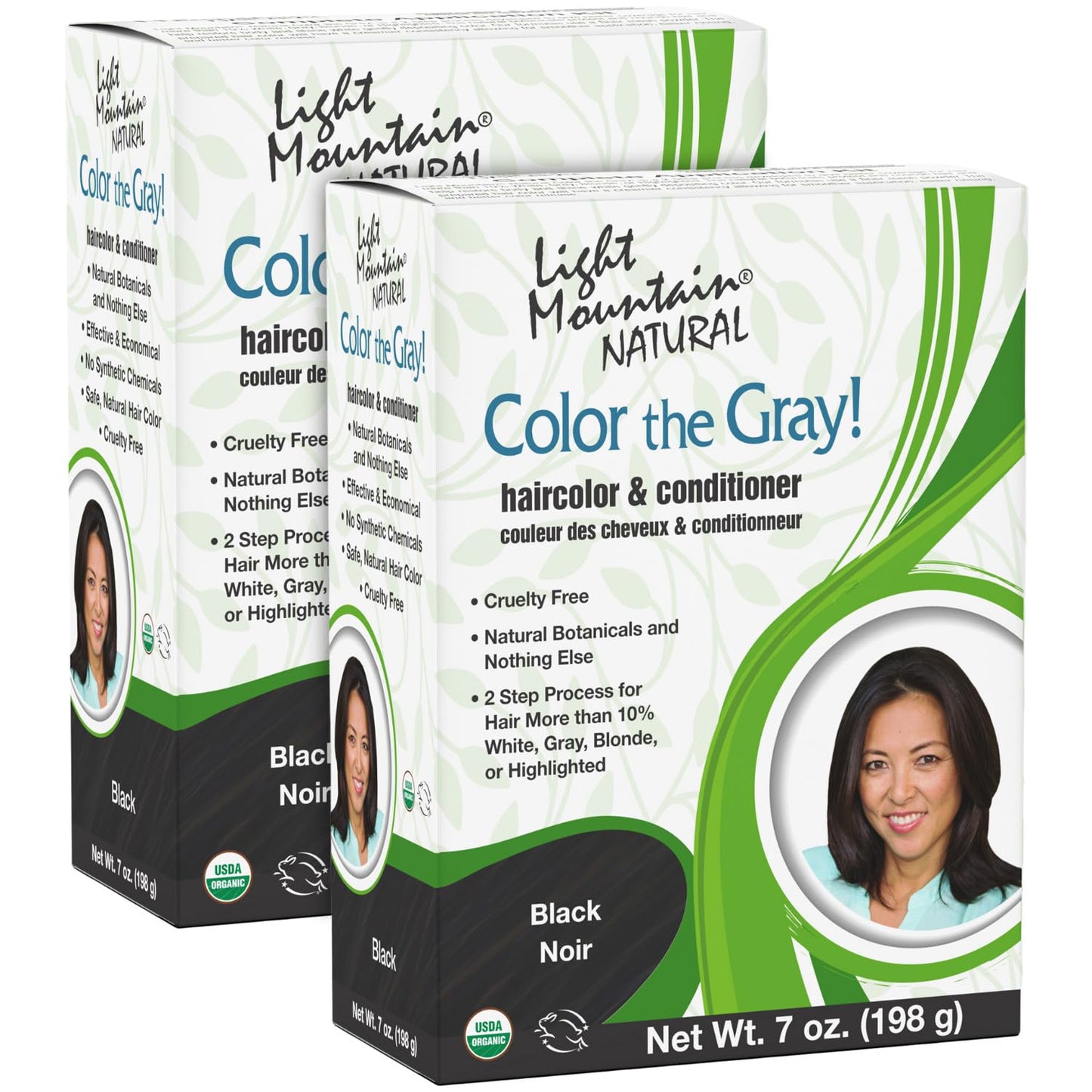 Light Mountain Henna Hair Color & Conditioner, Color the Gray - Black Hair Dye for Men/Women, 2-Step Chemical-Free, Semi-Permanent Hair Color