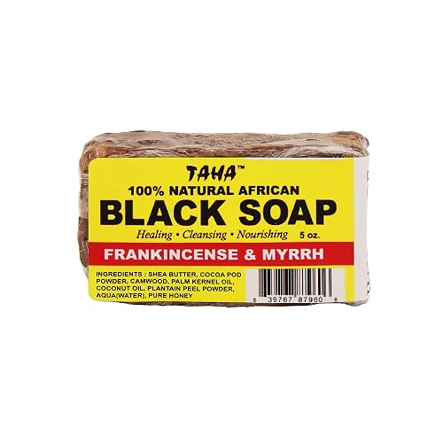 Taha African Black Soap Bar, Organic & 100% Natural, Soothing & Moisturizing, Healthy Cleansing - Great for Blemishes, Acne, Dry Scalp, and More