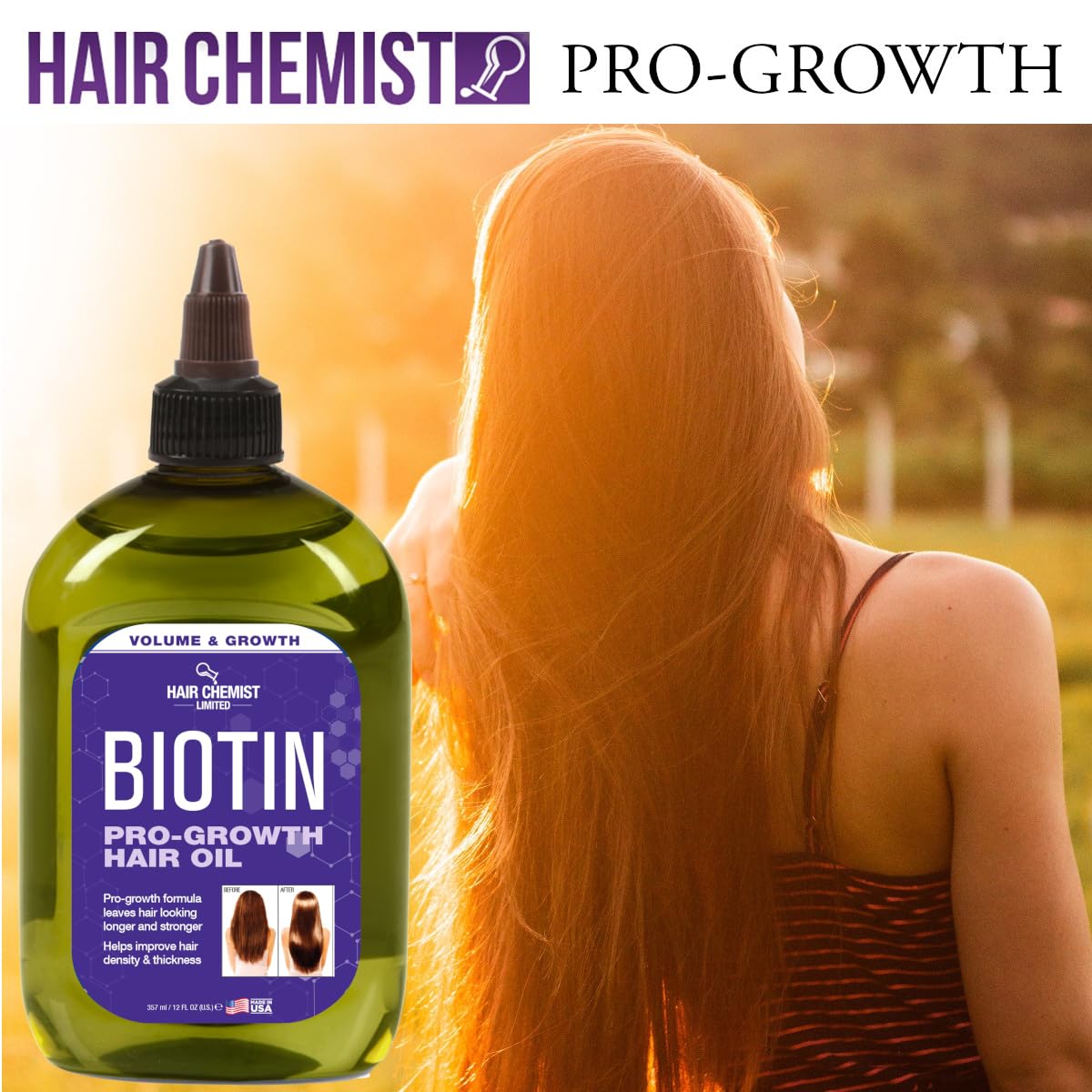 Hair Chemist Pro-Growth Biotin Hair Oil, Large 12 oz. - Hair Oil for Hair Growth