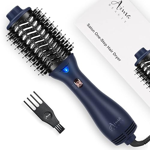 One Step Hair Dryer & Volumizing Brush, Aima Beauty Hair Styling Tool - Ceramic Straightener, Curler, Hot Air Styler & Ionic Salon Brush, Prussian