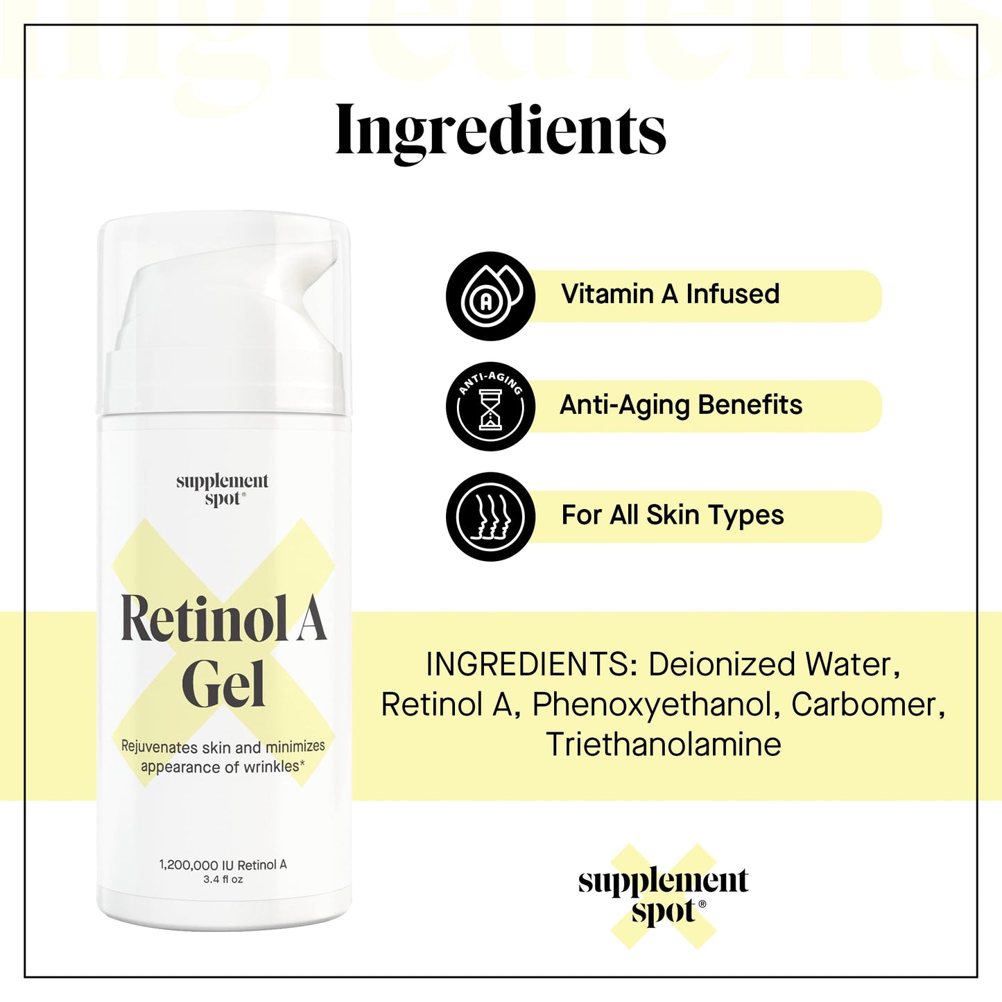 Retinol-A Gel - Anti-Aging Retinol Moisturizer Repairs Fine Lines & Wrinkles - Daily Use for Smoother, Firmer & Younger Looking Skin- (99.9% Water