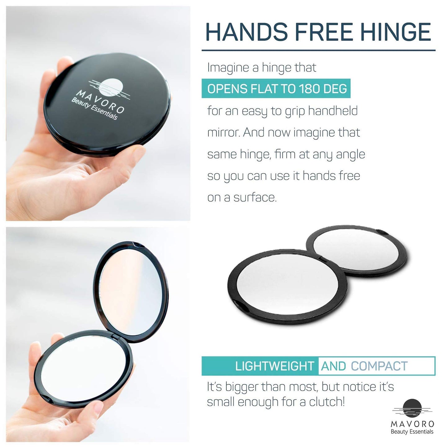 Mavoro Magnifying Compact Mirror | 1x/10x Magnification | 4" Small Pocket Purse Double Sided Travel Makeup Mirror | Folding Portable Hand Compact