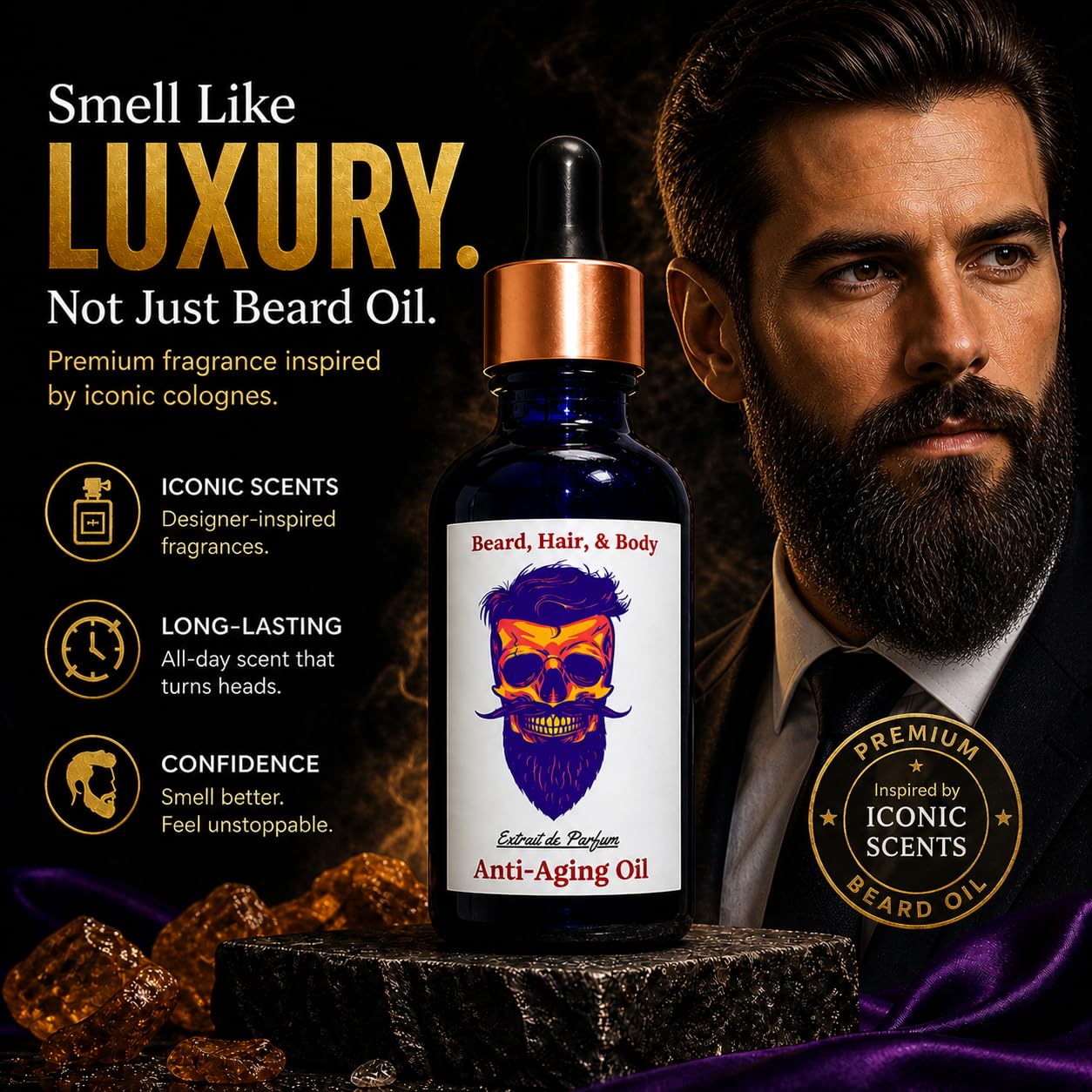 Frank SCENTS 2oz EXCLUSIVE - Scented Beard Oils For All Men, Beard Growth and Conditioner - Dry Flaky Dandruff skin - Oily Skin - 11 Natural Beauty and Personal Care Frank SCENTS