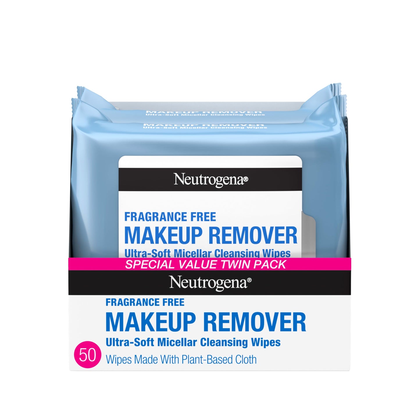 Neutrogena Fragrance-Free Makeup Remover Wipes, Daily Facial Cleanser Towelettes, Gently Removes Oil & Makeup, Alcohol-Free Makeup Wipes, 50 Count (2
