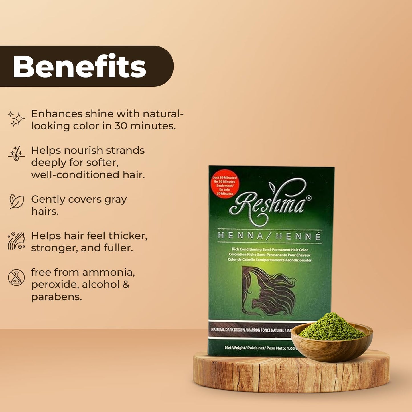 Reshma Beauty 30 Minute Henna Hair Color Infused with Organic Henna Lawsonia Inermis 100% Gray Coverage for Soft, Shiny Hair, Plant-Based Hair
