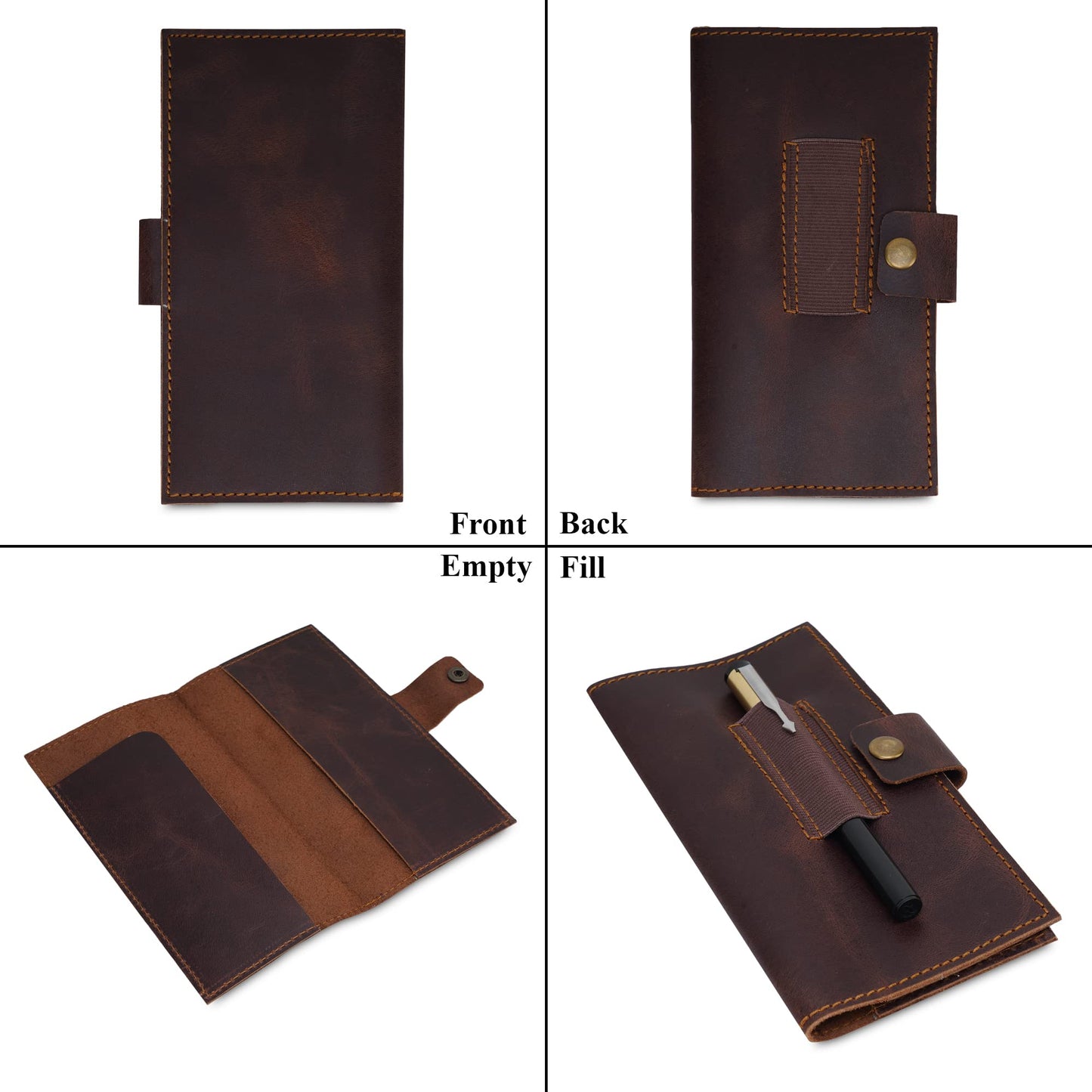CestAntiQ Distressed Leather Checkbook Cover with Pen Holder - Handmade Executive Checkbook Wallet for Men, Women, Slim and Stylish Organizer (Brown)
