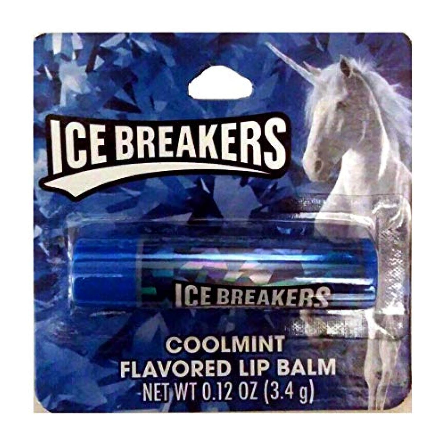 Taste Beauty (1) Stick Ice Breakers CoolMint Mint Candy Flavored Lip Balm Gluten Free - Blue Tube Carded with Unicorn - Net Wt. 0.12 oz