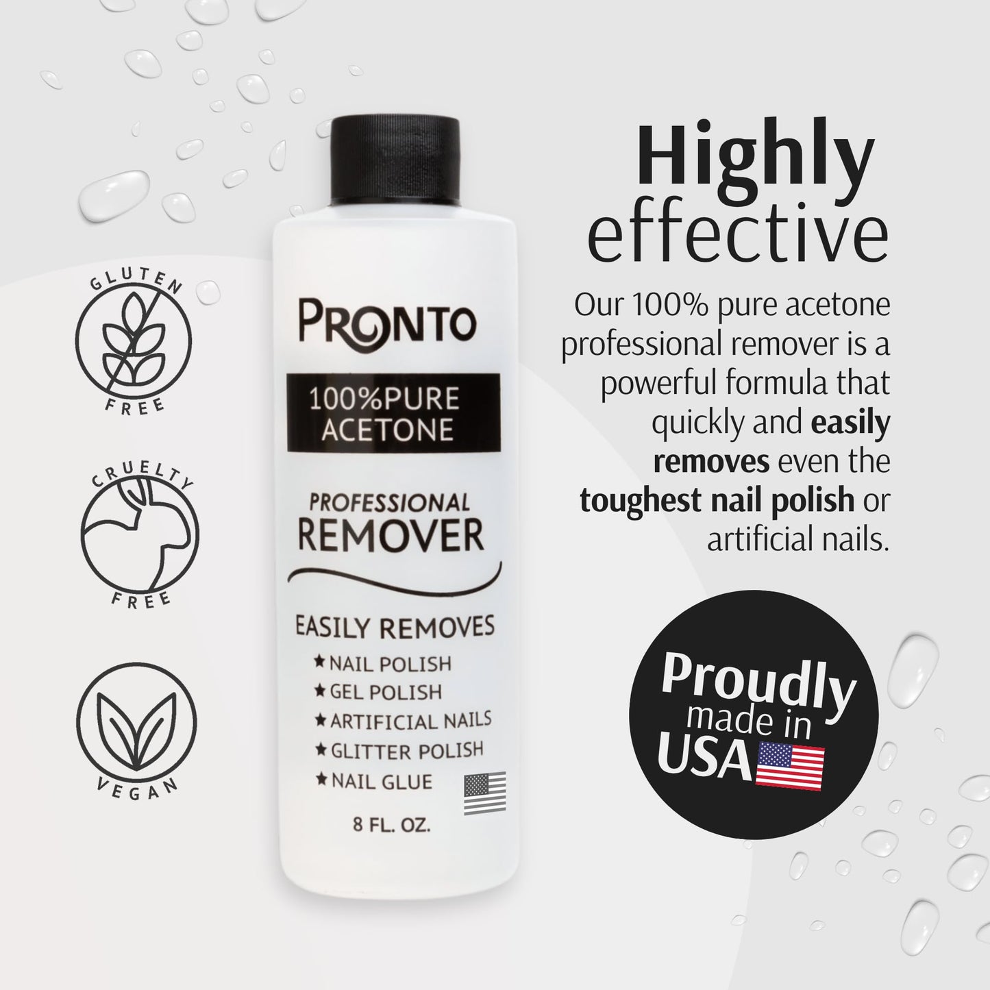 Pronto 100% Acetone Gel Nail Polish Remover - Gel Polish Remover for Nails | Acetone Nail Polish Remover & Acrylic Nail Remover for Removal of Glue