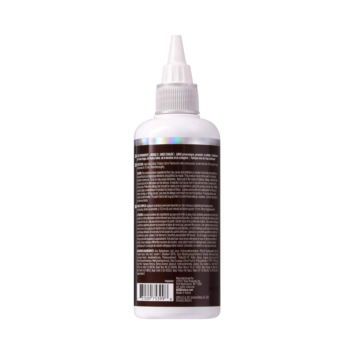 Red by Kiss Tintation Semi-Permanent Hair Color, Aloe Vera Water Based, Argan Oil, Olive Oil, Collagen & Keratin, Long-Lasting Color Dye (Dark Warm