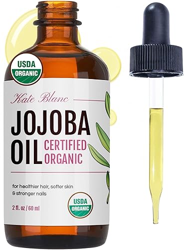 Kate Blanc Cosmetics Organic Jojoba Oil for Hair, Skin, Face, Nails (2oz) - USDA Certified, 100% Pure Cold Pressed Unrefined - Moisturizing Carrier