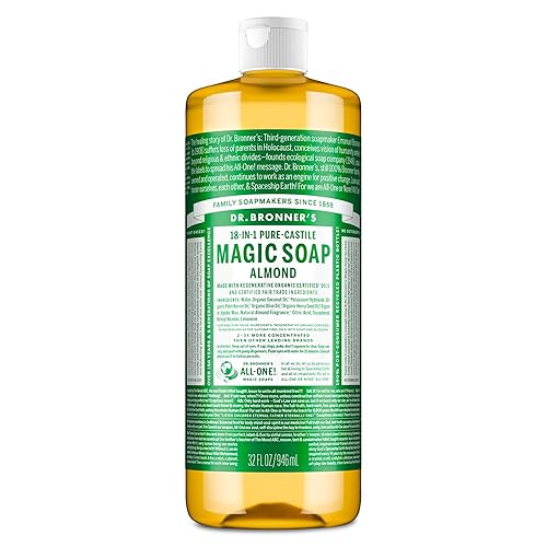 Dr. Bronner's Pure-Castile Magic Soap Liquid (Almond, 32 Ounce) - Made with Regenerative Organic Certified Oils, 18-in-1 Uses: Face, Body, Hair