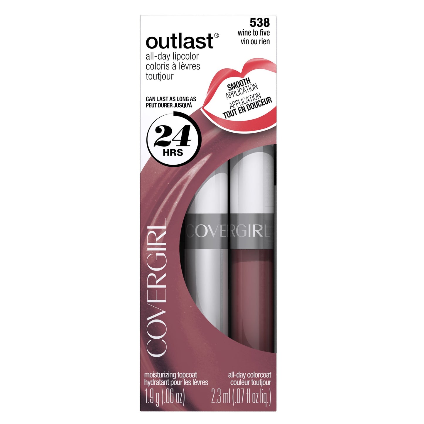 COVERGIRL Outlast All-Day Moisturizing Lip Color, Wine to Five, 0.06 Ounce (packaging may vary)