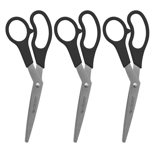 Westcott All Purpose Value Scissors, 8" Bent, Pack of 3, Black (13402)