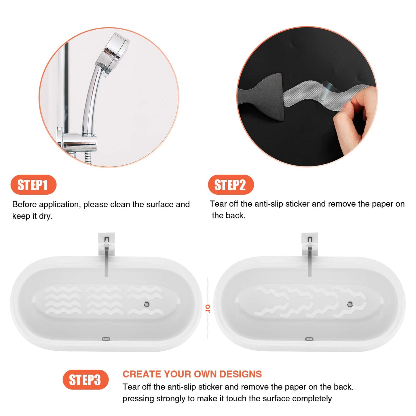 Secopad USA Patented Anti Slip Shower Stickers 24 PCS Safety Bathtub Strips Adhesive Decals with Premium Scraper for Bath Tub Shower Stairs