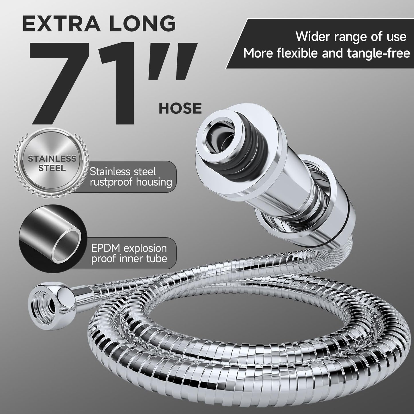 Veken Rain Shower Head Combo – 6-Mode Handheld High Pressure Showerhead with Arm & Anti-Clog Nozzles – Silver Chrome