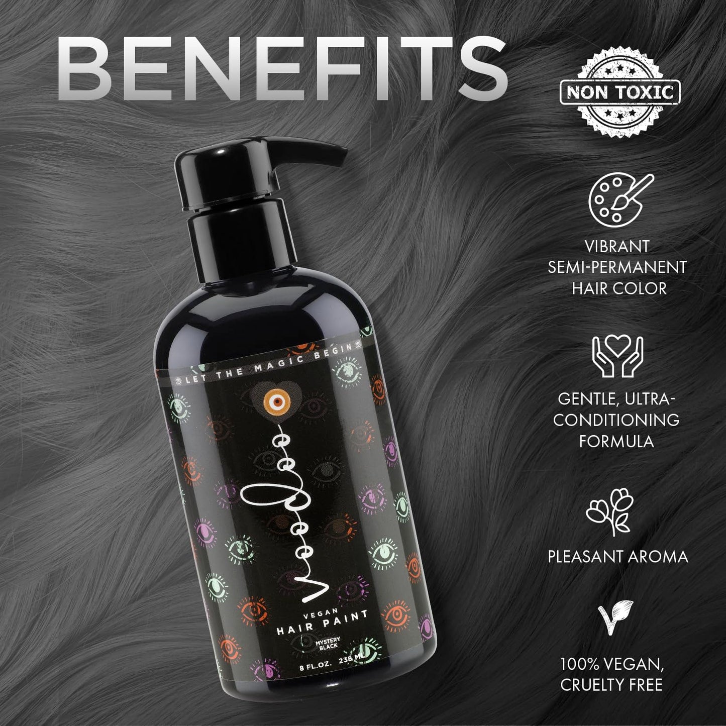 MOEHAIR Semi-Permanent Hair Color | Black Hair Dye 8 Oz | Temporary Hair Dye for Dark Hair | Voodoo Majestic Black Hair Color No Ammonia, Sulfate