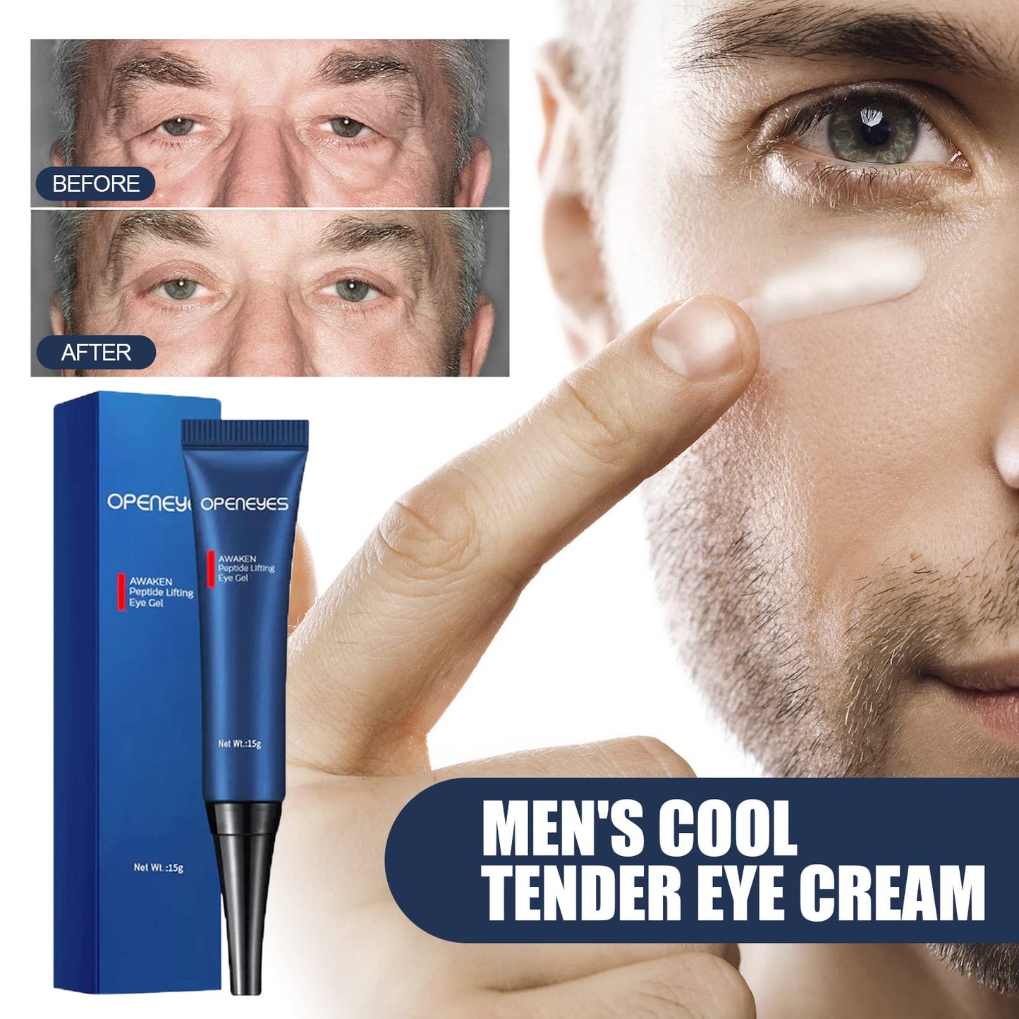 AKARY Awaken Peptide Depuffing Eye Gel, Lifts Firming Eye Tightener, Men's Moisturizing Eye Cream Hydrating Gel Smooths Under Eyes for Dark Circles