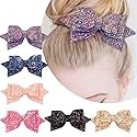 5 Inch Glitter Hair Bows Boutique Hair Clips 6 Pcs Multi Color Glitter Sequins Big Hair Bows for Baby Girls Teens Toddlers