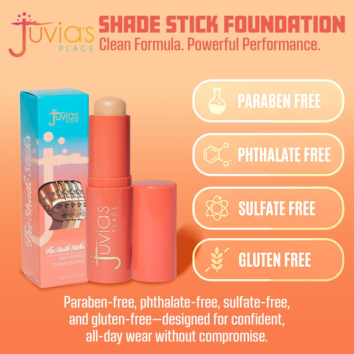 Juvia's Place The Shade Stick Foundation - Luxor - Light with Neutral Undertone for Fair to Light Skin Tones, Buildable Coverage for Foundation, Concealer & Contour, Creamy Formula, 0.34 oz