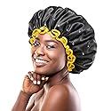 mikimini Extra Large Black Shower Cap for Women and Men Thick Long Hair Braids, Reusable Waterproof Double Layers XL Bathing Hair Caps with Vibrant